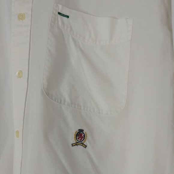 Tommy Hilfiger Soldi White Button Down Shirt 100% Cotton Size XL Embroidery - Picture 3 of 7